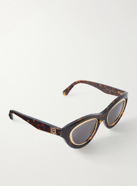 LOEWE 罗意威 女士 Anagram 猫眼龟甲色醋纤镀金太阳眼镜 LW40182
