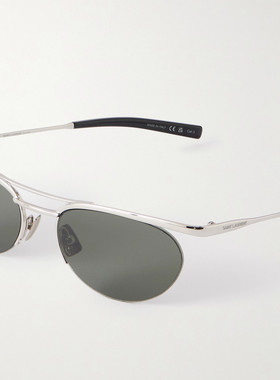 潮奢 Saint Laurent 圣罗兰 男士 椭圆框镀银太阳眼镜 SL862002