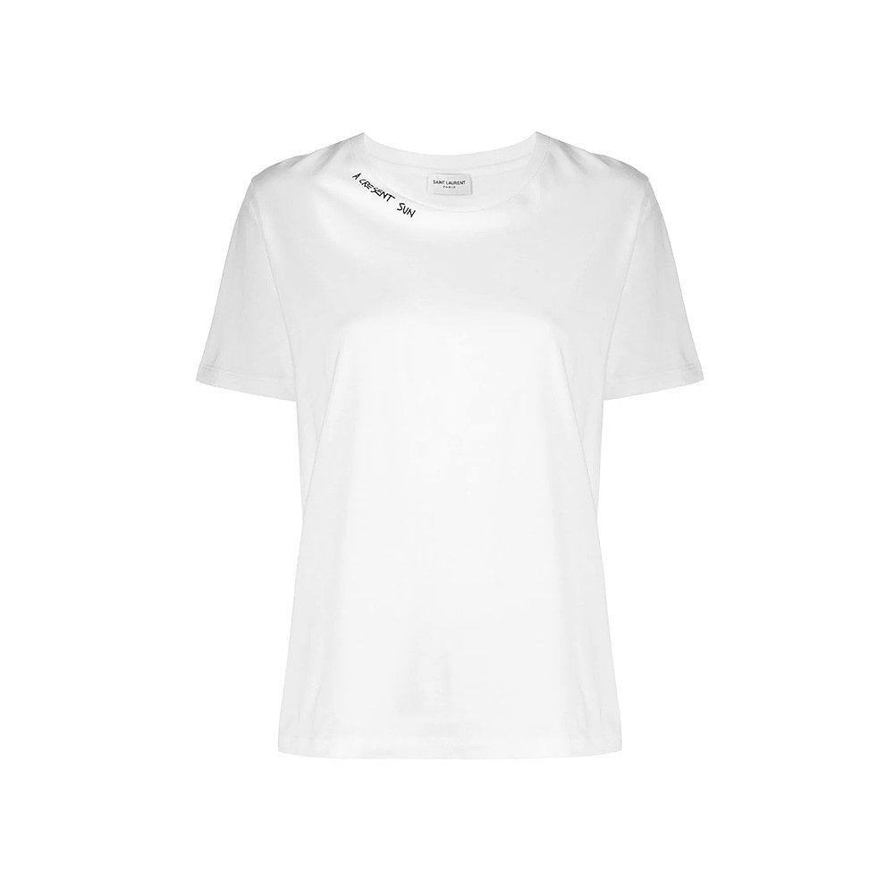 香港直邮圣罗兰女士白色圆领t恤 天猫国际香港直购T恤