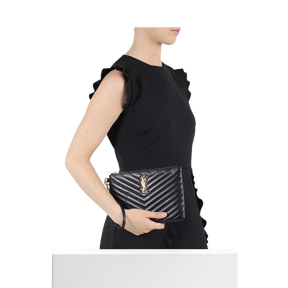 香港直邮圣罗兰女士牛皮黑色手拿包 天猫国际香港直购女士包袋