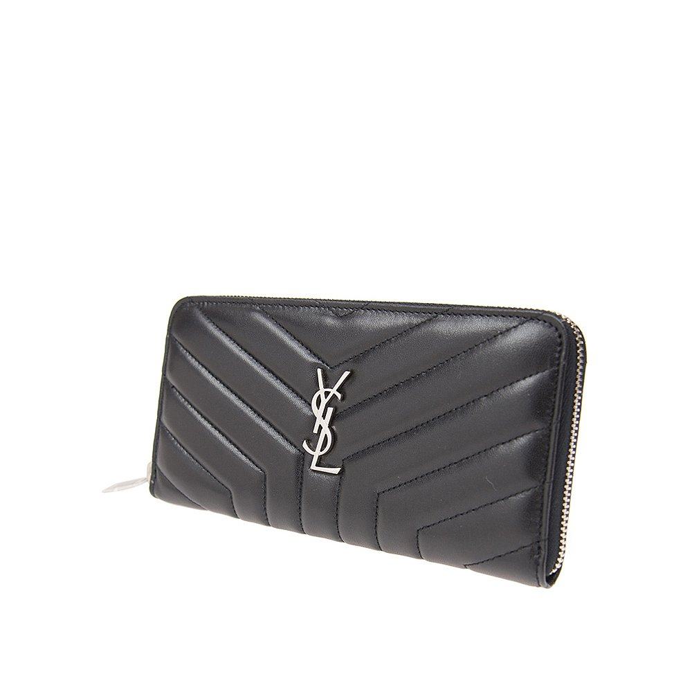 香港直邮圣罗兰黑色羊皮长身银包 天猫国际香港直购女士包袋