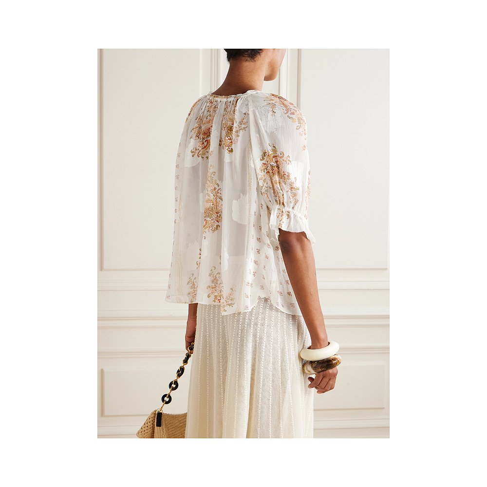 1h可退 潮奢 ULLA JOHNSON 女士 Pippa 印花真丝混纺绉纱提花衫 P - 图1