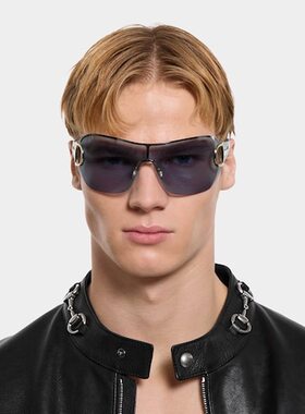 GUCCI 女士眼镜 865675J16918040 SS2026 蓝色 无框面罩太阳镜