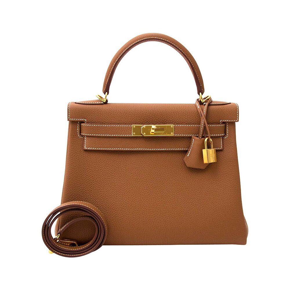 香港直邮hermes 女士棕色单肩包 kelly28g-gold-go