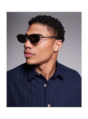 1h可退 潮奢 ASOS 男士 设计尖角金属绿色烟灰色镜片太阳眼镜(银)