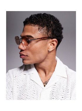 1h可退 潮奢 ASOS 男士 设计无框棕色镜片金属金色边框太阳眼镜