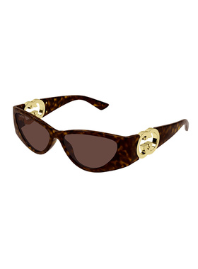 GUCCI 女士眼镜 GG1824S002 SS2025 棕色古驰 几何框太阳镜配饰