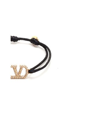 1h可退 奢淘 Valentino 黑色VLogo 晶饰绳结手链 女水晶配饰