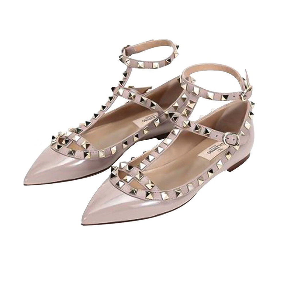 Valentino Garavan 女款粉色铆钉皮革绑脚平底鞋,淘宝优惠券,粉丝福利购,淘宝优惠卷