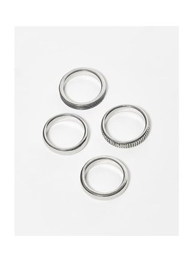 1h可退 潮奢 ASOS 男士 设计4件套素色带子磨光银色戒指