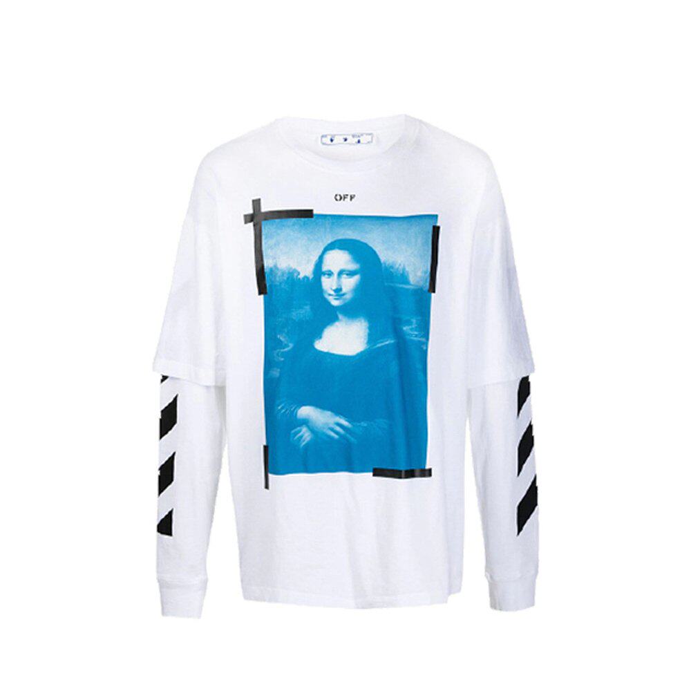 香港直邮off white 男士白色蒙娜丽莎图案长袖t恤 0mab022r21jer0