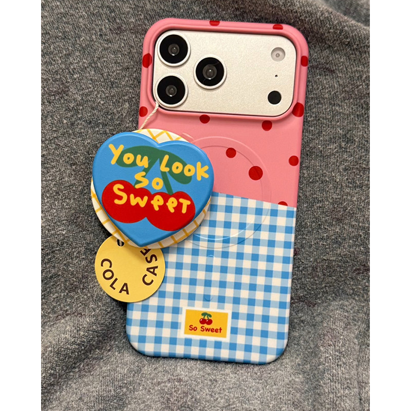欧略 糖果色波点格纹樱桃爱心磁吸支架适用苹果17promax手机壳16promax新款iPhone17超好看16pro防摔外壳女款,淘宝优惠券,粉丝福利购,淘宝优惠卷