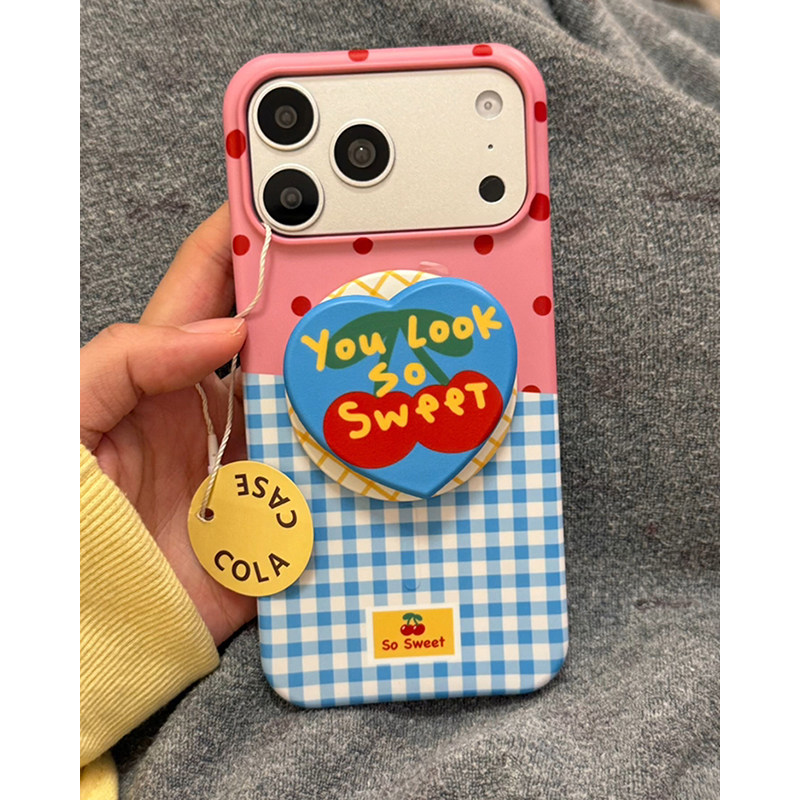 欧略 糖果色波点格纹樱桃爱心磁吸支架适用苹果17promax手机壳16promax新款iPhone17超好看16pro防摔外壳女款,淘宝优惠券,粉丝福利购,淘宝优惠卷