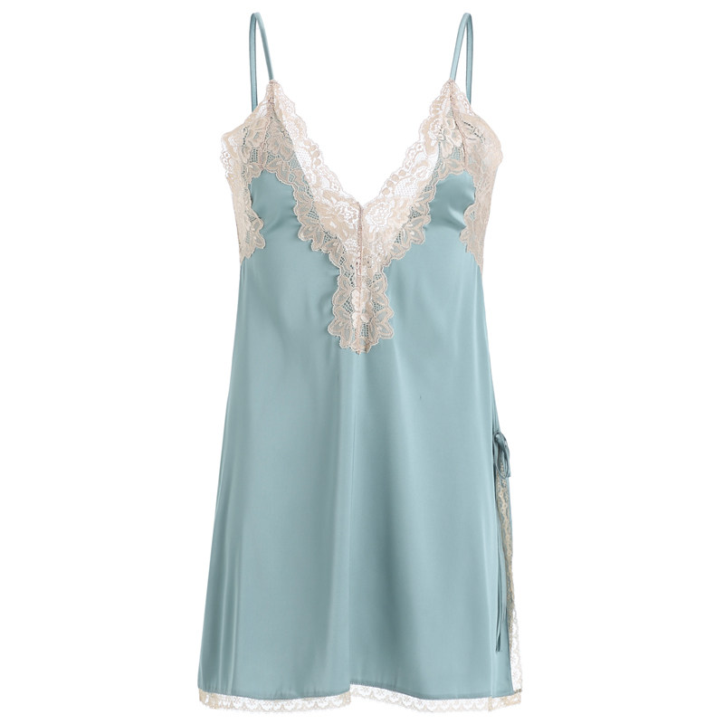 火辣吊带露背蕾丝绸诱惑开叉睡衣裙 甜织蜜睡裙