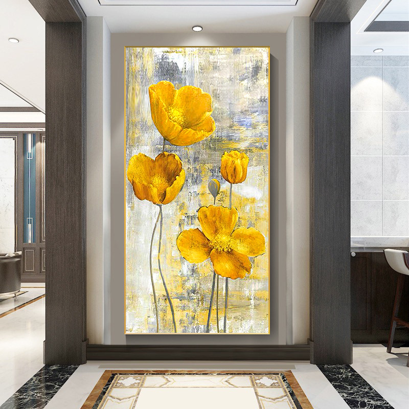 手绘郁金香油画入户正对门画美式轻奢画客厅走廊过道悬挂画装饰画