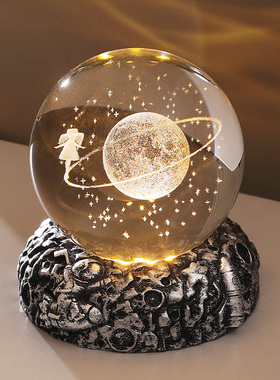 月球发光水晶球小夜灯卧室摆件