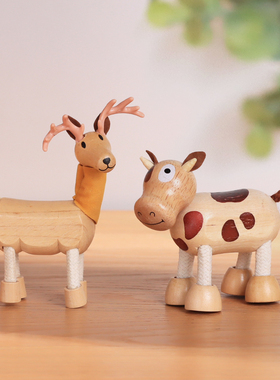 创意家居饰品大象木质动物摆设卧室装饰品可爱儿童办公桌面小摆件