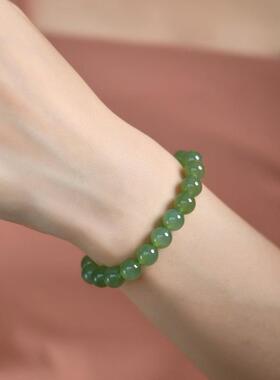 新中式天然晴水和田玉手串女男玉石圆珠手链 抖音直播货源