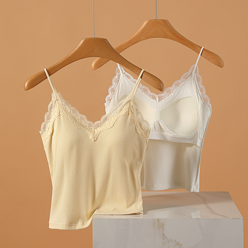 蕾丝吊带背心女内搭带胸垫文胸一体美背白色上衣2025新款春夏外穿