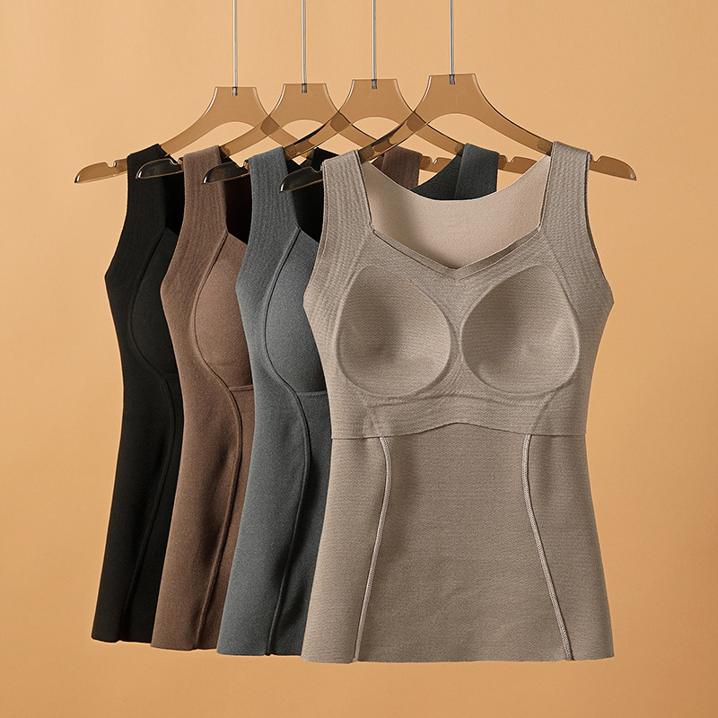 石墨烯保暖背心女冬季新款加绒内搭带胸垫固定杯贴身内衣打底上衣