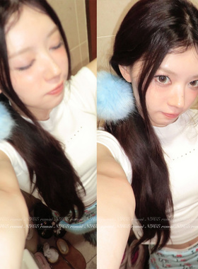 蓝色毛球发夹甜妹少女氛围感发饰