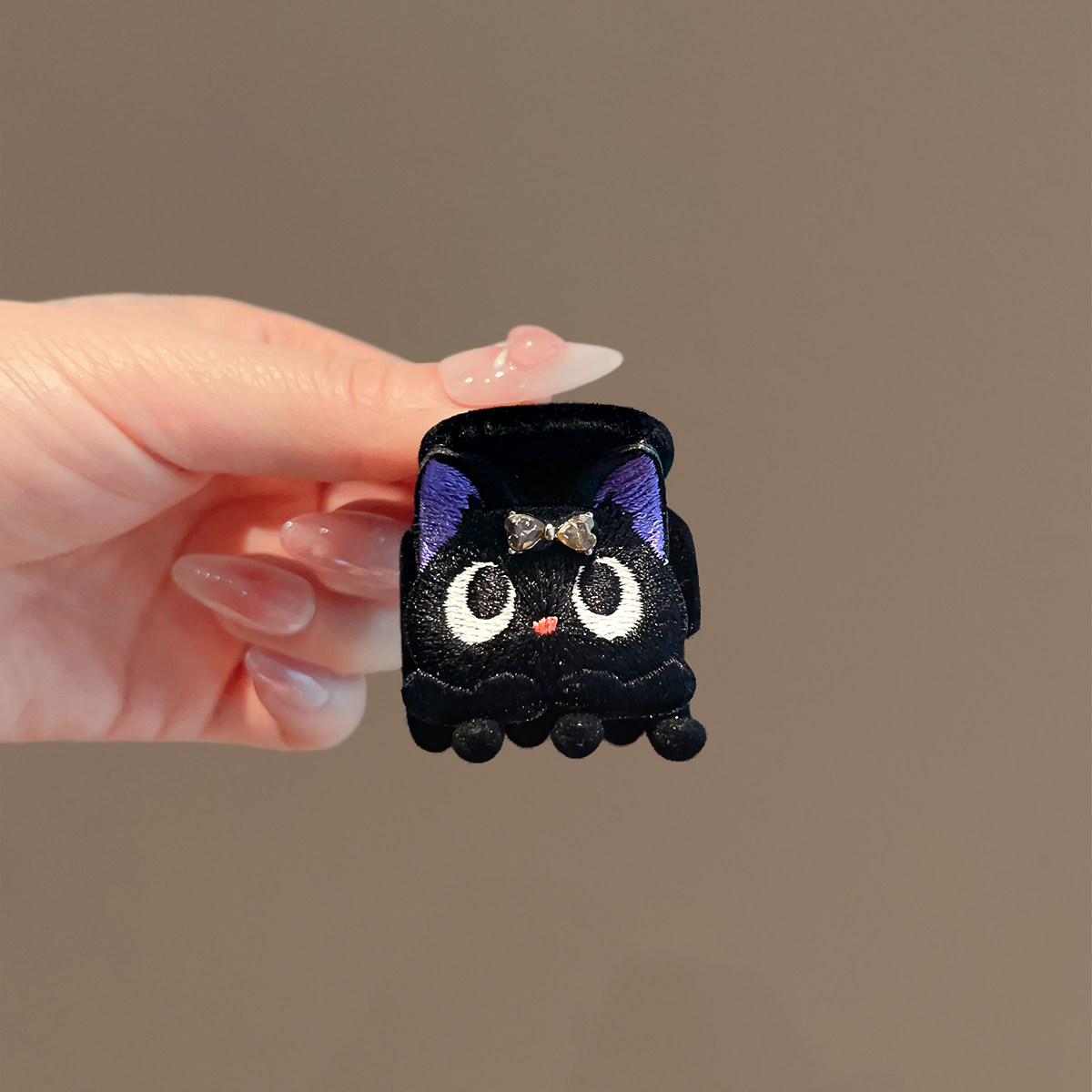 秋冬新款小黑猫抓夹韩版半扎发发夹女可爱质感植绒黑色小号鲨鱼夹,淘宝优惠券,粉丝福利购,淘宝优惠卷