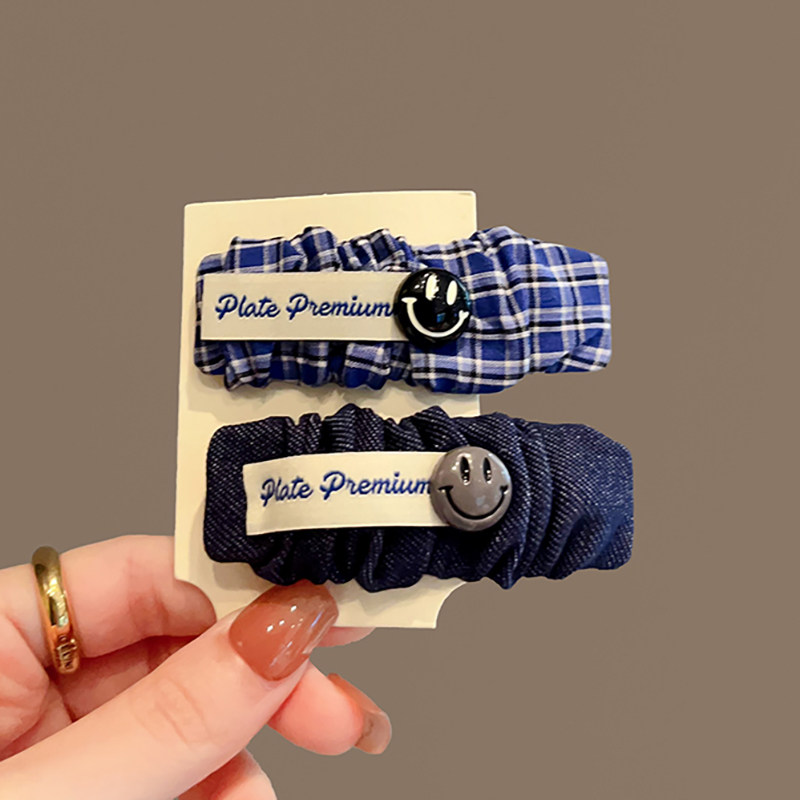 韩国ins风复古格纹牛仔贴布发夹甜美褶皱字母爱心小众刘海碎发卡,淘宝优惠券,粉丝福利购,淘宝优惠卷