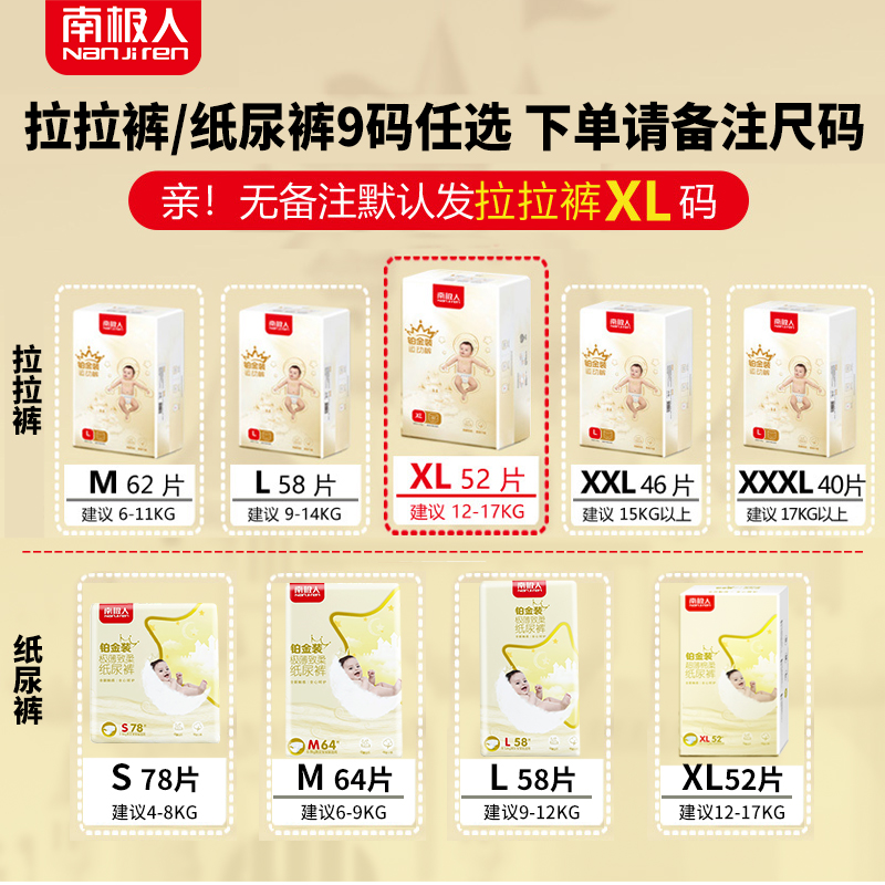南极人明芯专卖店南极人铂金拉拉裤xl码男女婴儿超薄透气纸尿裤l宝宝干爽尿不湿m1