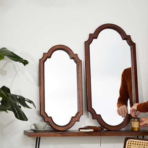 闻森复古装饰镜子打卡入户挂墙面咖啡店实木壁炉客餐厅卧室浴室镜 - 图1