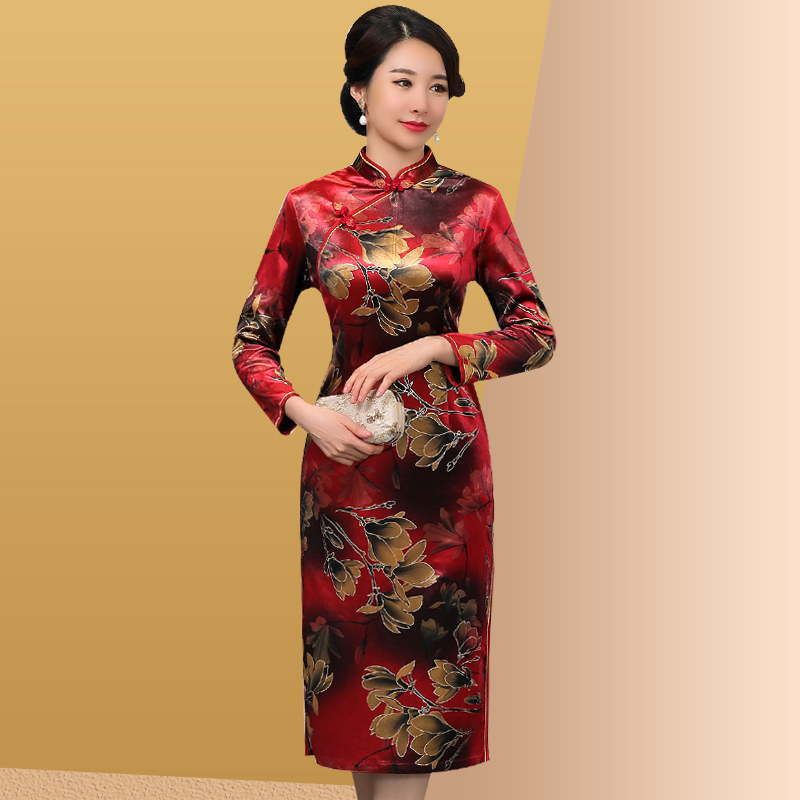 妈妈装春秋洋气旗袍中老年喜连衣裙 即觅中老年女装