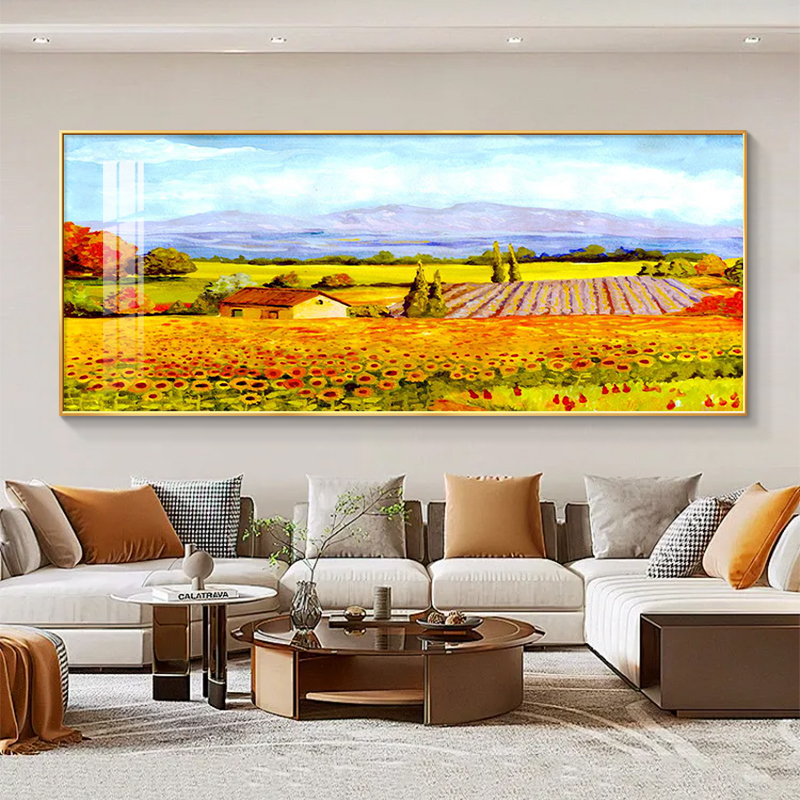 山水画丰收麦田客厅装饰画2025新款手绘油画沙发背景墙挂画高级感