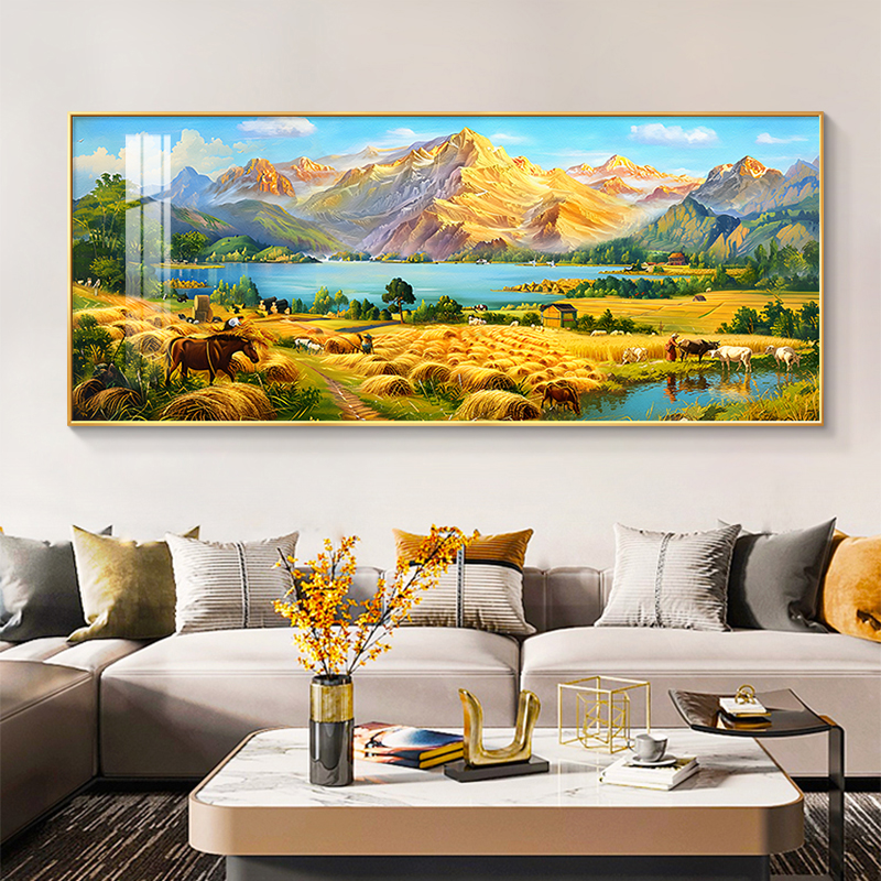 山水画丰收麦田客厅装饰画2025新款手绘油画沙发背景墙挂画高级感