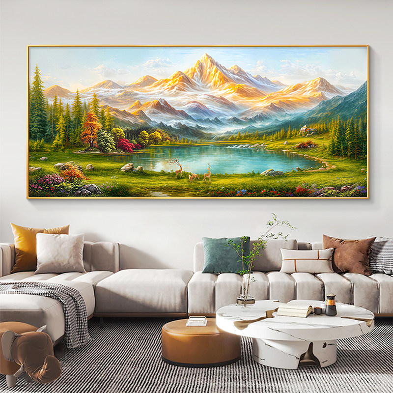 聚宝盆山水画客厅挂画靠山图沙发背景墙装饰画2026新款轻奢高级感
