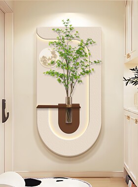 奶油风水培绿植玄关装饰画