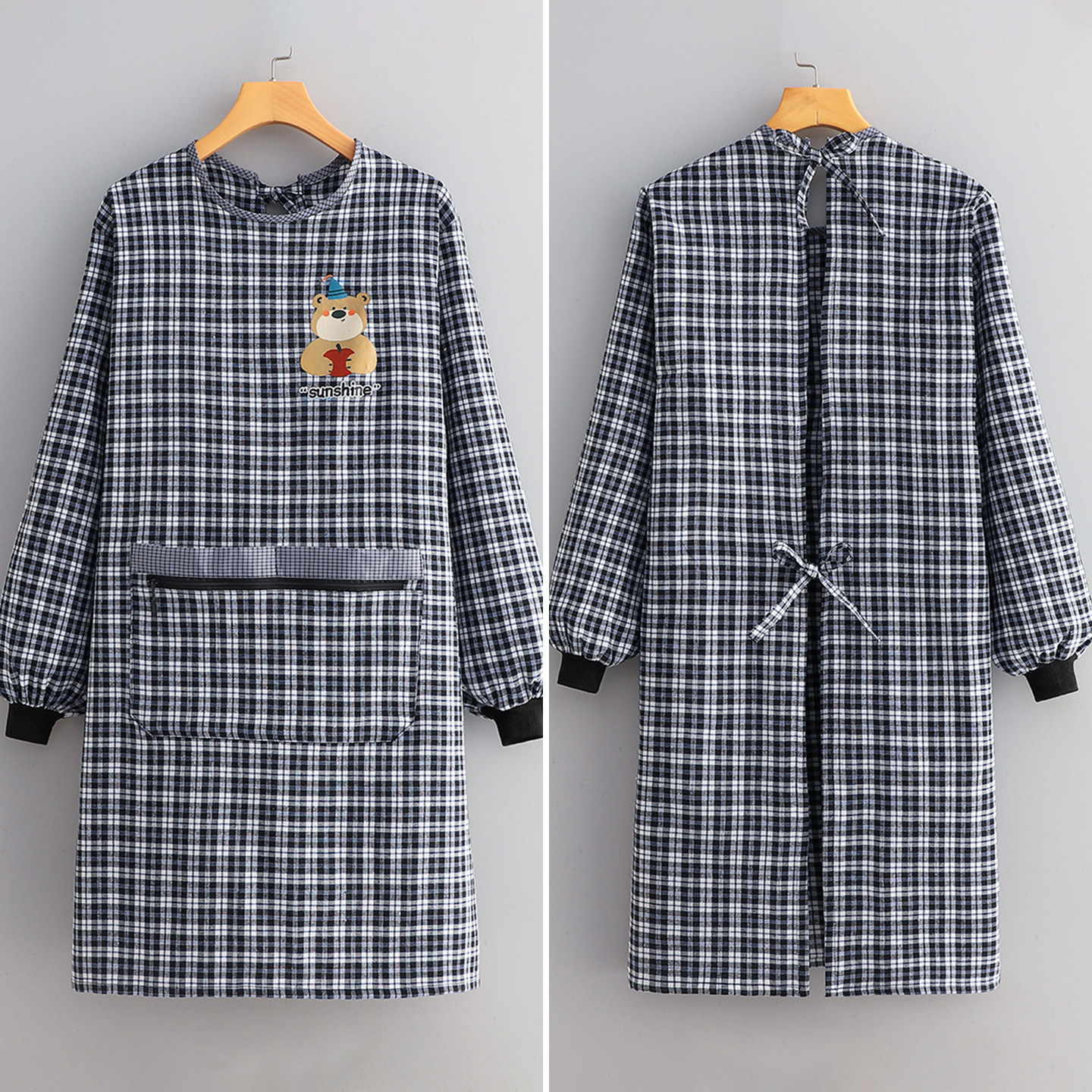 卡通女时尚棉布罩衣家用厨房2025新款长袖围裙上班防污带袖工作服,淘宝优惠券,粉丝福利购,淘宝优惠卷