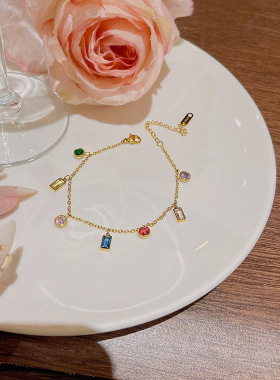 轻奢ins风彩色锆石手串甜美多巴胺手饰小众设计感钛钢不掉色手链