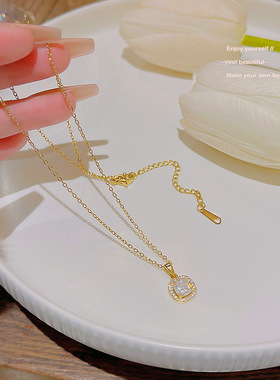 微镶气质轻奢满钻吊坠真金电镀精致时尚颈链锁骨链甜美小方糖项链