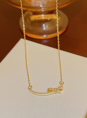 时尚爆款钛钢项链不掉色女精致蝴蝶结吊坠配饰新品超闪锆石锁骨链