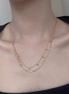 ins风经典简约星河项链首饰18K镀金不锈钢双层流苏亮片珠链锁骨链