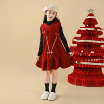Girl Red Christmas Dress Dress 2023 New Autumn Winter Vest Dress Child Foreign Air Bright Pieces New Year Winter Dress Dresses