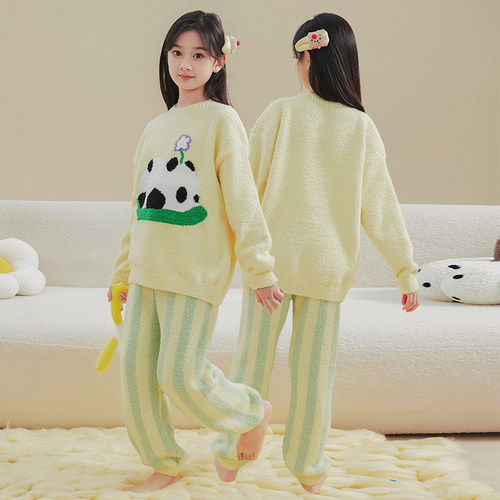 断码合集女童睡衣秋冬款家居服套装法兰绒中大童居家儿童睡衣冬季 - 图0