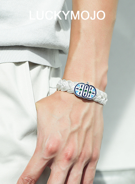 S925银宽版四叶草手镯复古手链