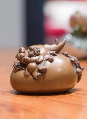紫铜貔貅摆件车载皮丘汽车内饰品家居客厅办公桌书柜书房镇纸礼品