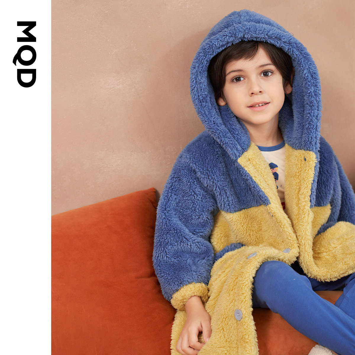 mqd男童21秋冬新款卡通北极绒浴袍 mqd童装outlets店家居服套装