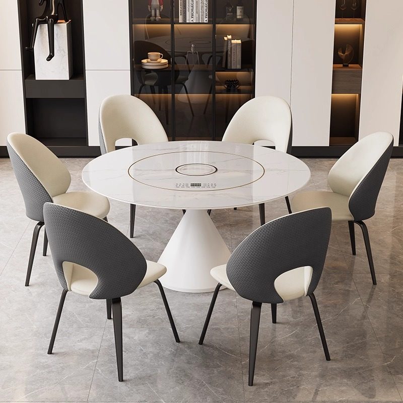岩板餐桌多功能带电磁炉暖菜转盘一体现代简约家用圆形小户型桌子,淘宝优惠券,粉丝福利购,淘宝优惠卷