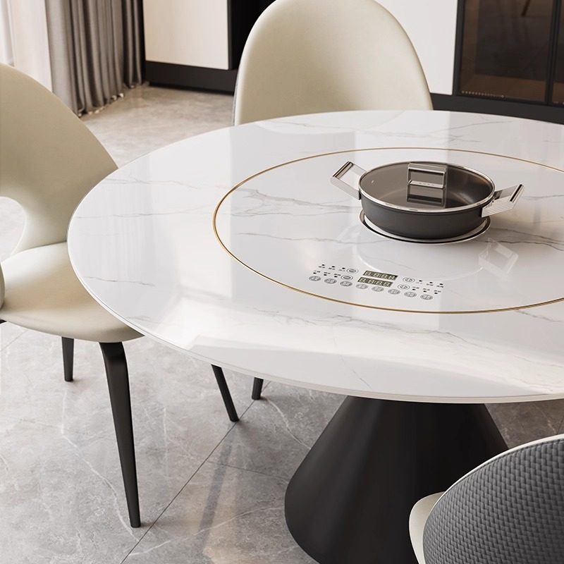 岩板餐桌多功能带电磁炉暖菜转盘一体现代简约家用圆形小户型桌子,淘宝优惠券,粉丝福利购,淘宝优惠卷