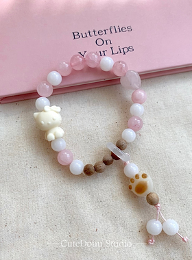 CuteDouu 串珠Kitty 巨可爱！童趣可爱粉色Kitty猫猫串珠手链配饰