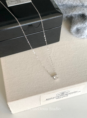 CuteDouu 爆闪单钻 通体s925纯银露思同款单钻项链可叠戴锁骨链