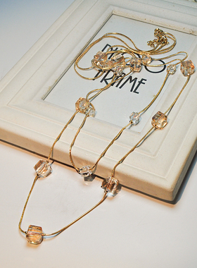 韩版配饰品 百搭水晶 简约 时尚项链长款毛衣链多层长款项链