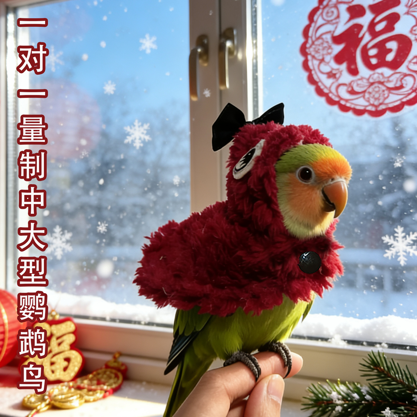 新年战袍睫毛鹦鹉斗篷披风小鸟衣服冬季保暖防冻遛鸟用喜庆拜年服,淘宝优惠券,粉丝福利购,淘宝优惠卷